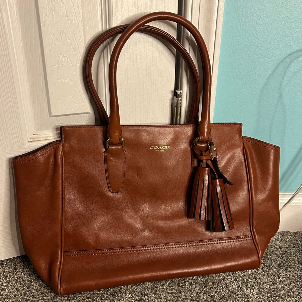 Brown leather coach bag